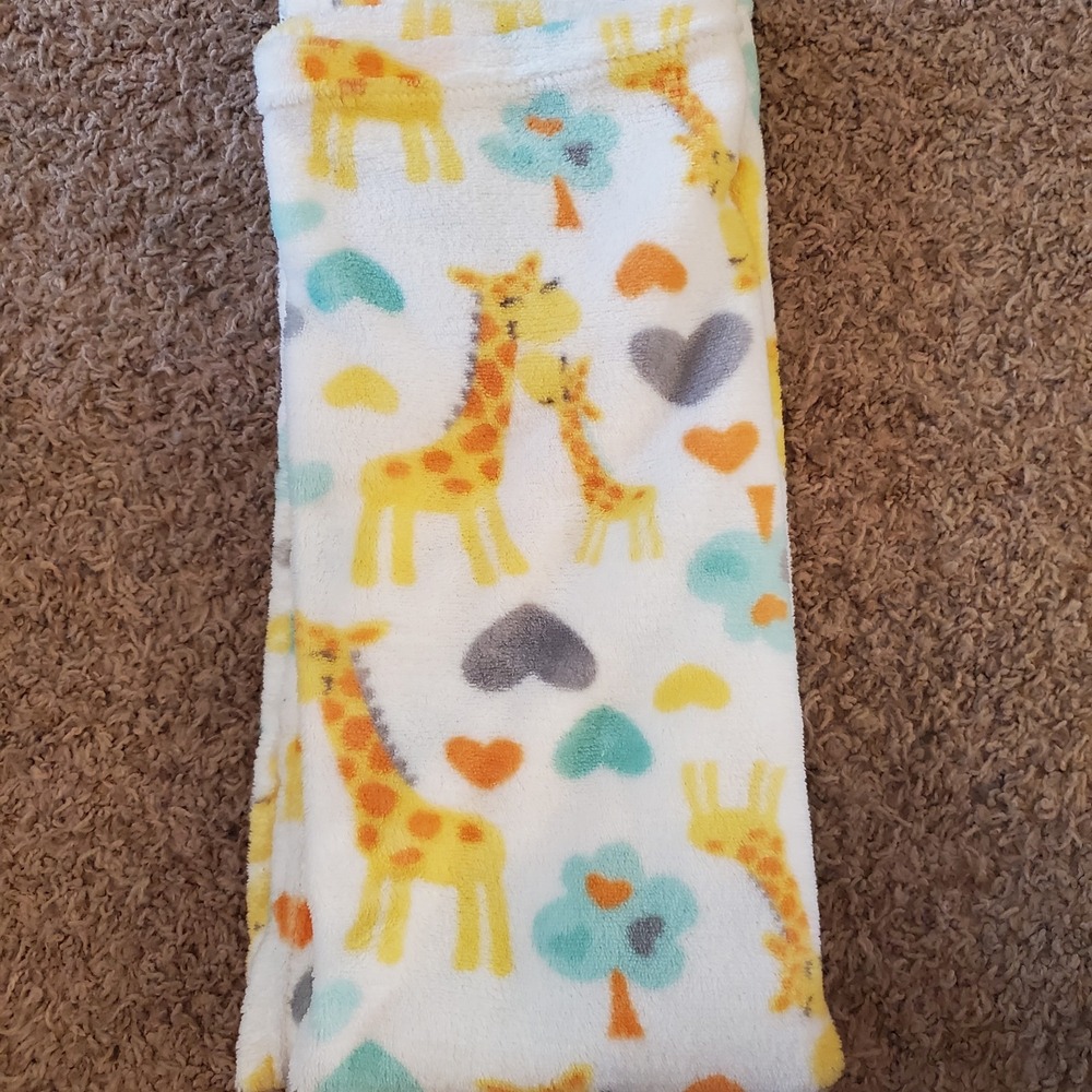 Baby‎ Starters Blanket Giraffe Trees Yellow Gray Green Hearts White Fleece